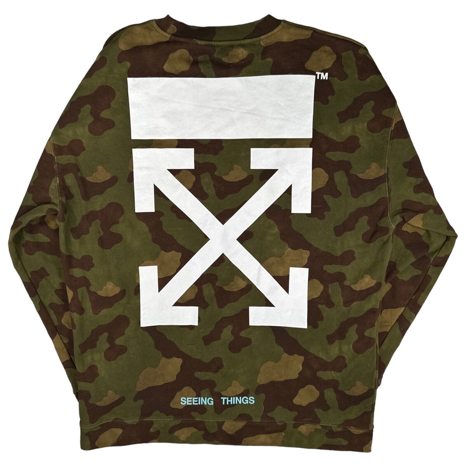 Off-White Size M Sweatshirt Oversized Brown Camo Arrows Logo Crewneck Pullover