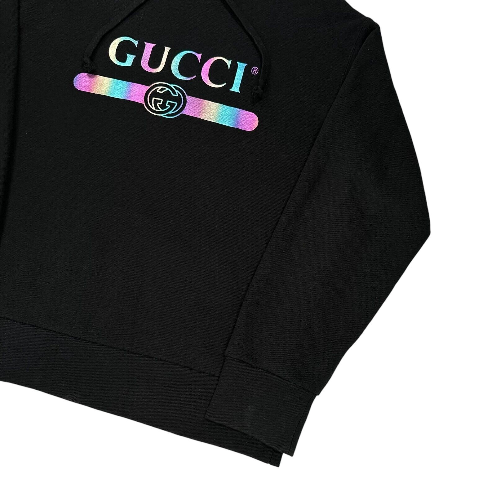 Gucci Size XL Sweatshirt Black Rainbow GG Belt Logo Graphic Print Relaxed Fit