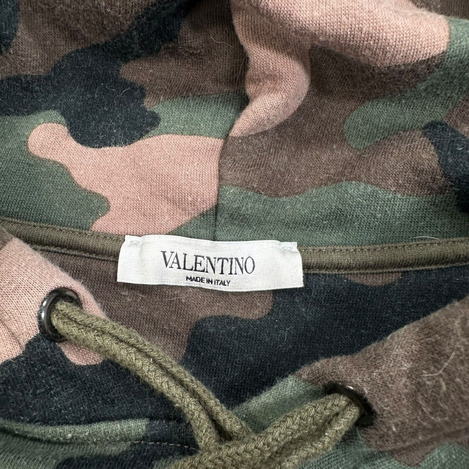Valentino Size M Sweatshirt Camo Brown All Over Zigzag Chest Logo Hoodie