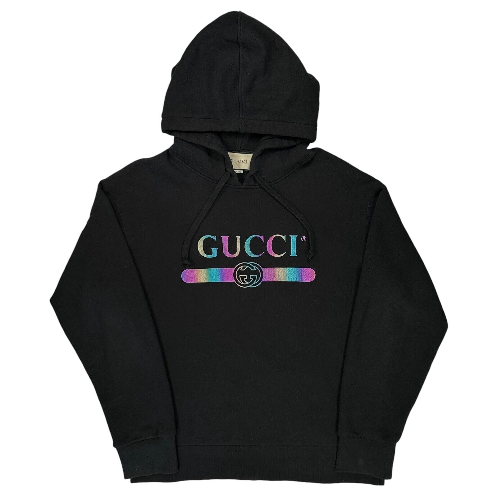 Gucci Size XL Sweatshirt Black Rainbow GG Belt Logo Graphic Print Relaxed Fit
