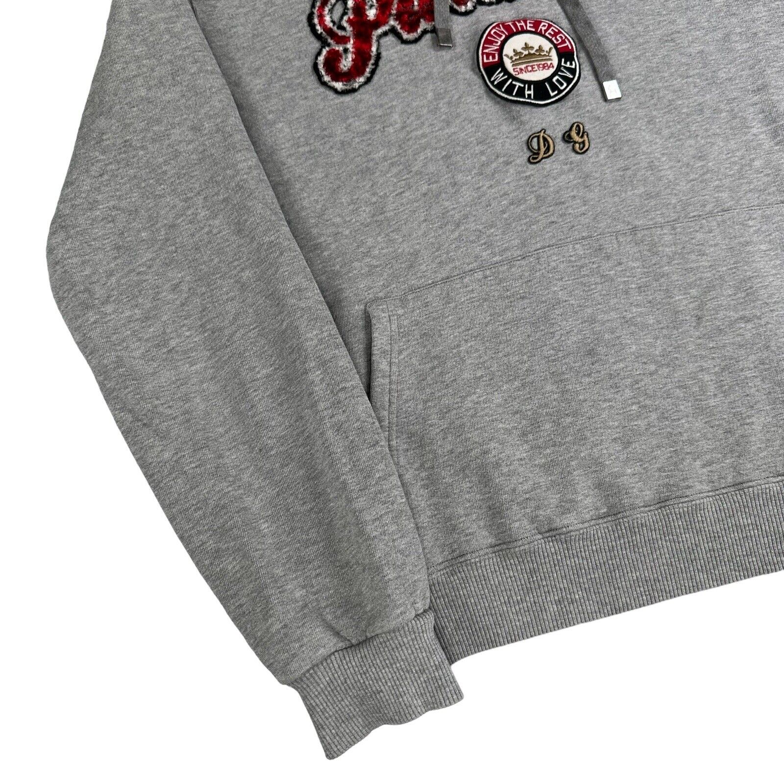 Dolce & Gabbana Size S Sweatshirt Grey Paradiso Velvet Logo Hoodie Embroidered