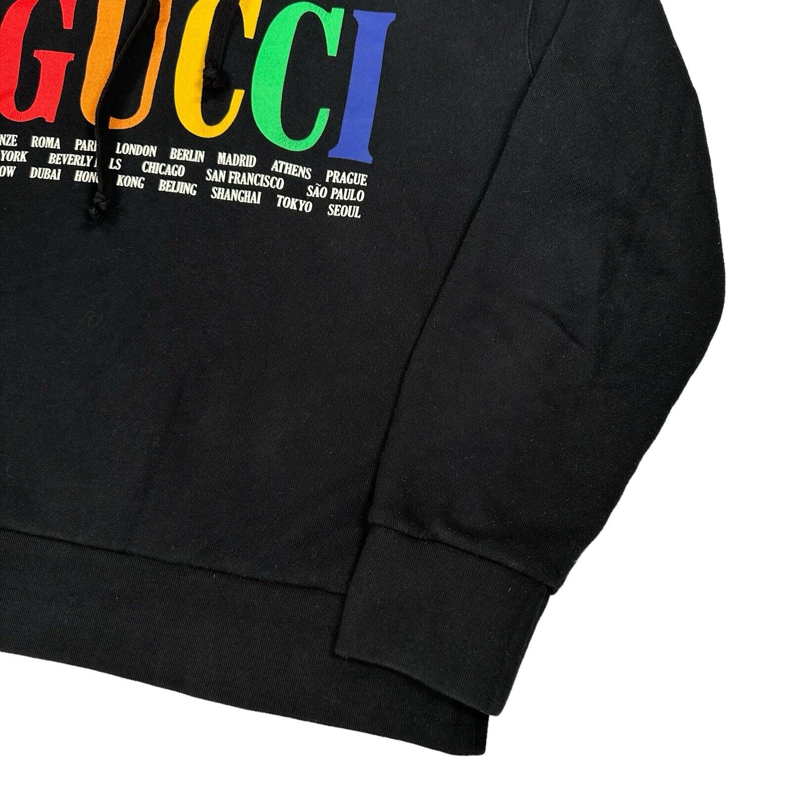 Gucci Size L Black Sweatshirt Cities Rainbow Logo Classic Hoodie Graphic Print