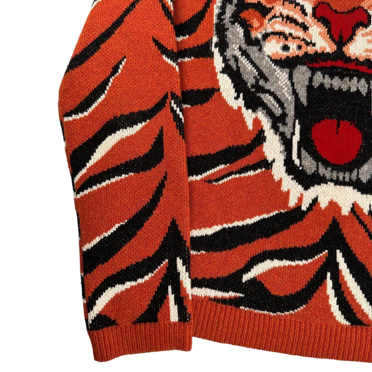 Gucci Jumper Tiger Head Orange Wool Striped Embroidered Pullover Sweatshirt