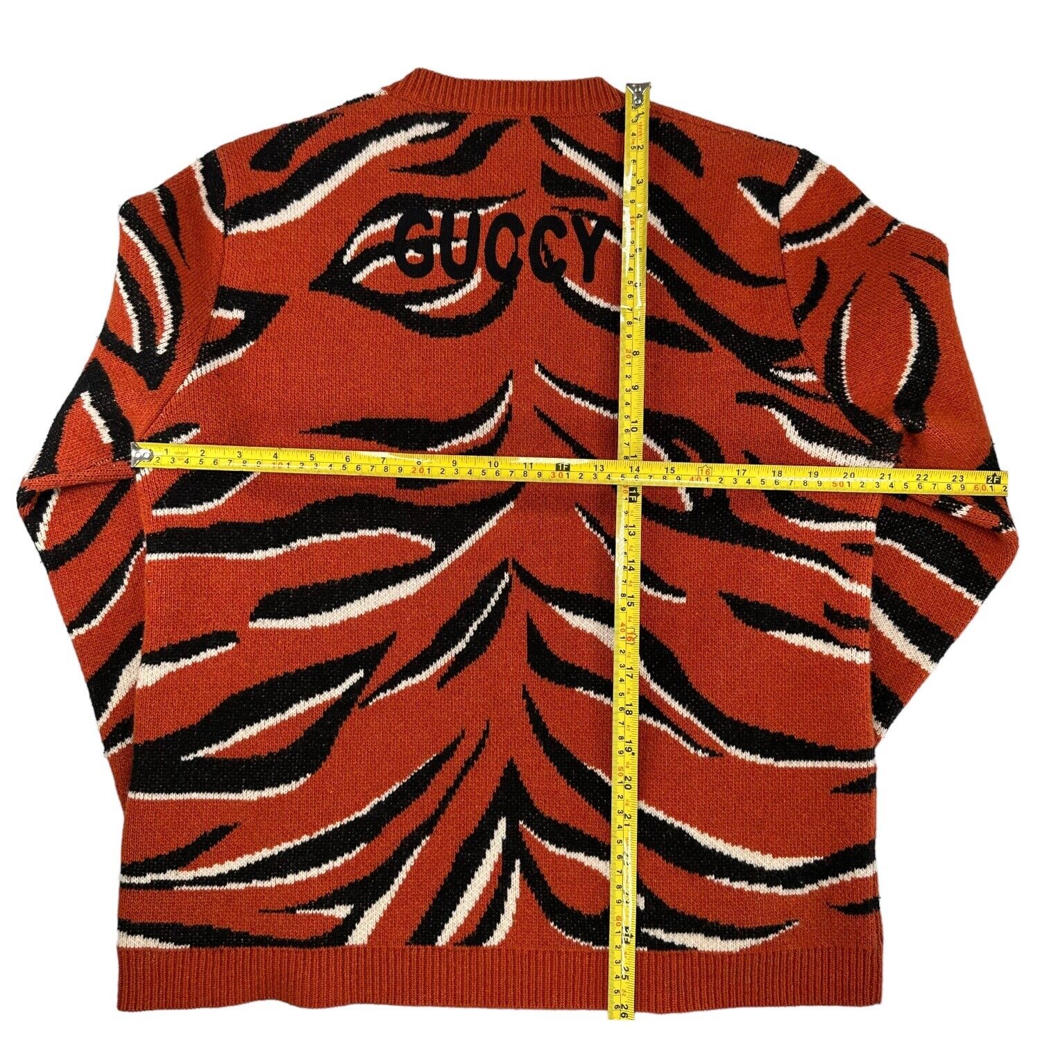 Gucci Jumper Tiger Head Orange Wool Striped Embroidered Pullover Sweatshirt