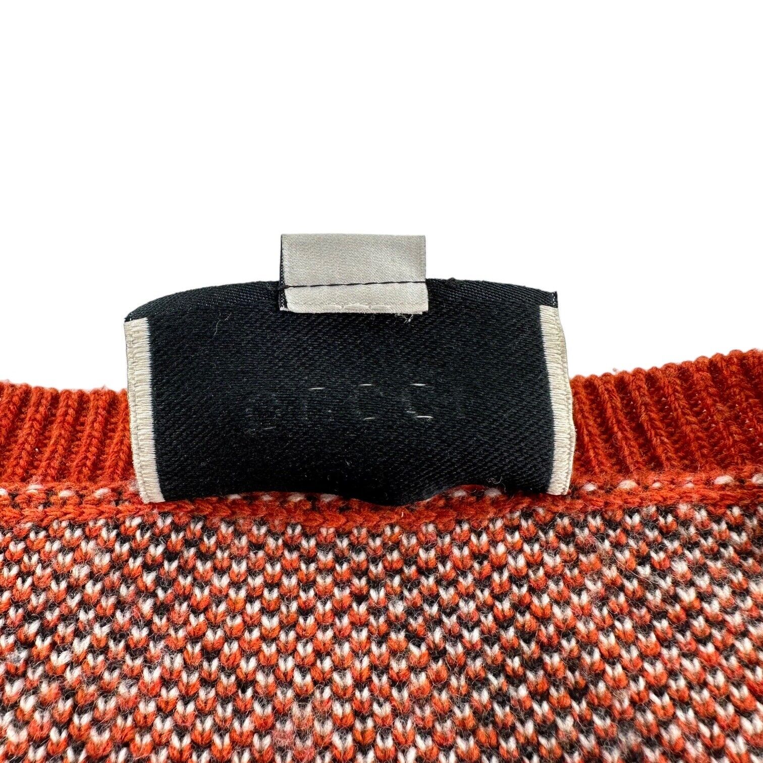 Gucci Jumper Tiger Head Orange Wool Striped Embroidered Pullover Sweatshirt