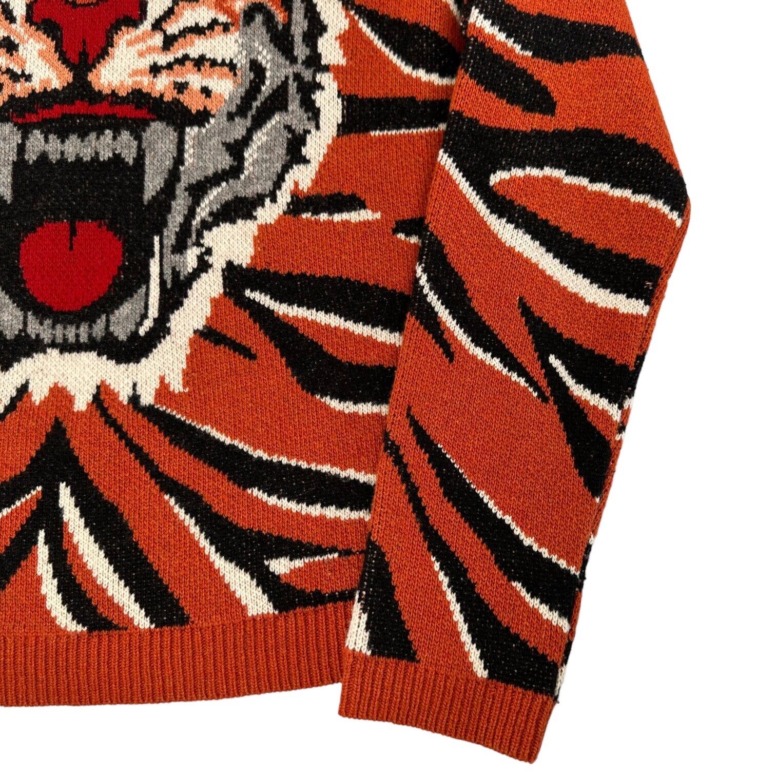 Gucci Jumper Tiger Head Orange Wool Striped Embroidered Pullover Sweatshirt