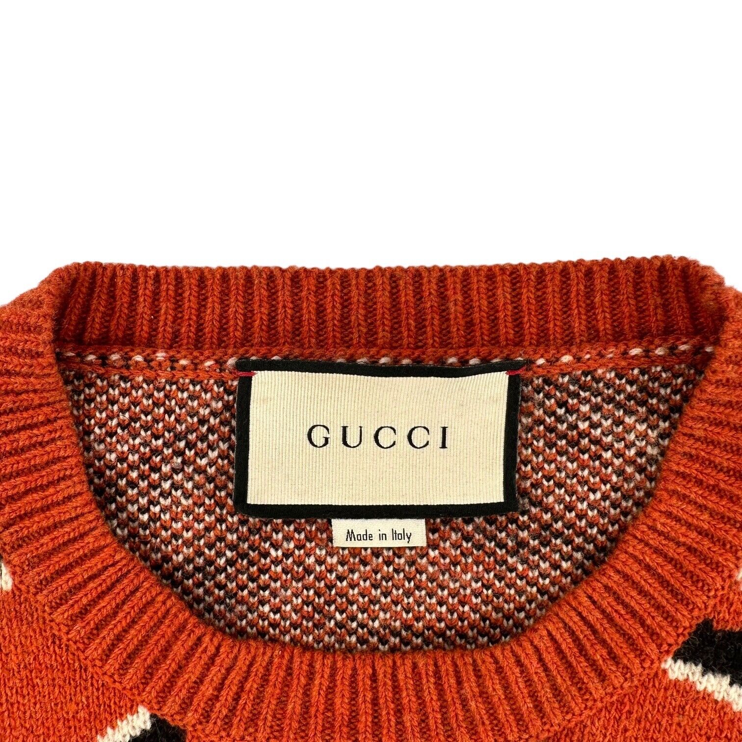 Gucci Jumper Tiger Head Orange Wool Striped Embroidered Pullover Sweatshirt