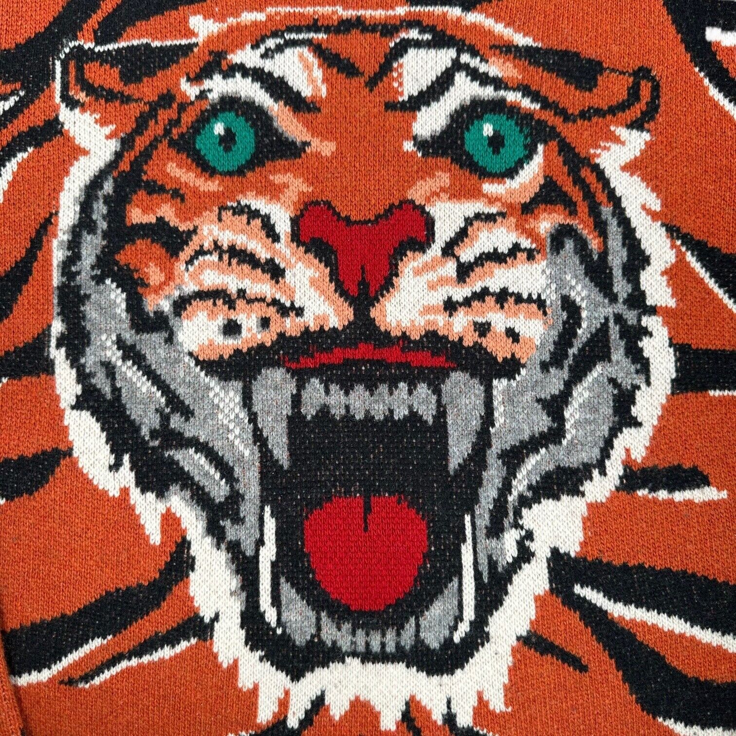 Gucci Jumper Tiger Head Orange Wool Striped Embroidered Pullover Sweatshirt