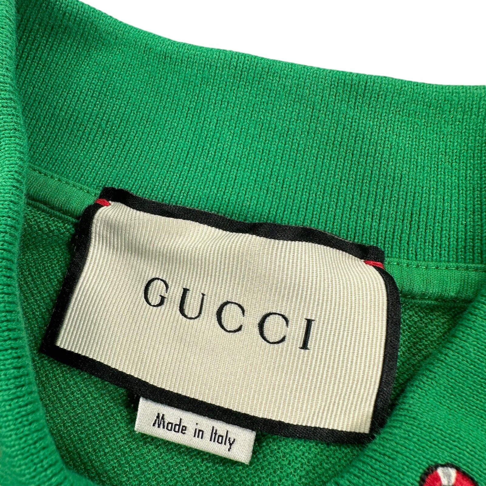 Gucci Size M Polo Shirt Apple Green Embroidered Motif UFO/Snake Logo Button Up