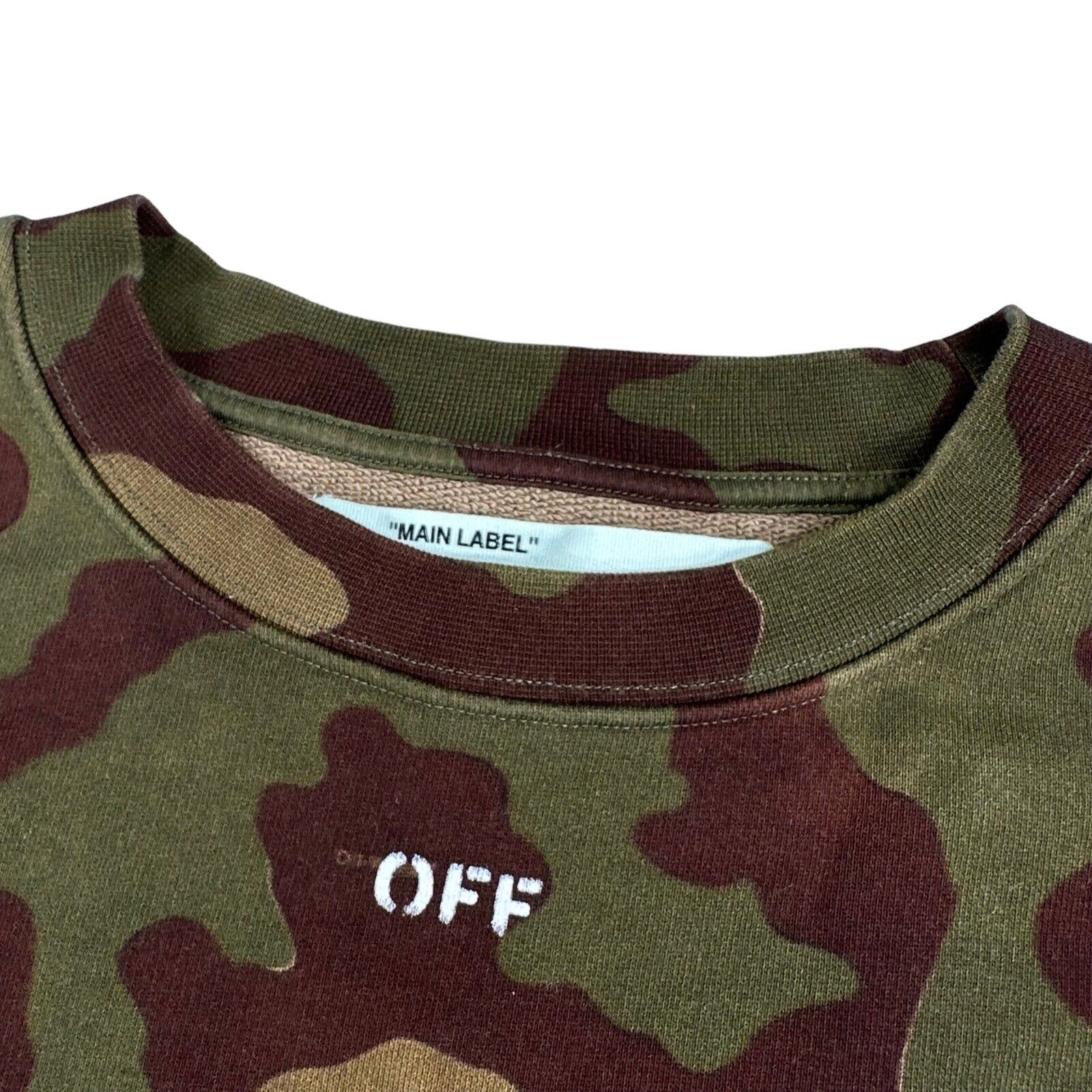 Off-White Size M Sweatshirt Oversized Brown Camo Arrows Logo Crewneck Pullover