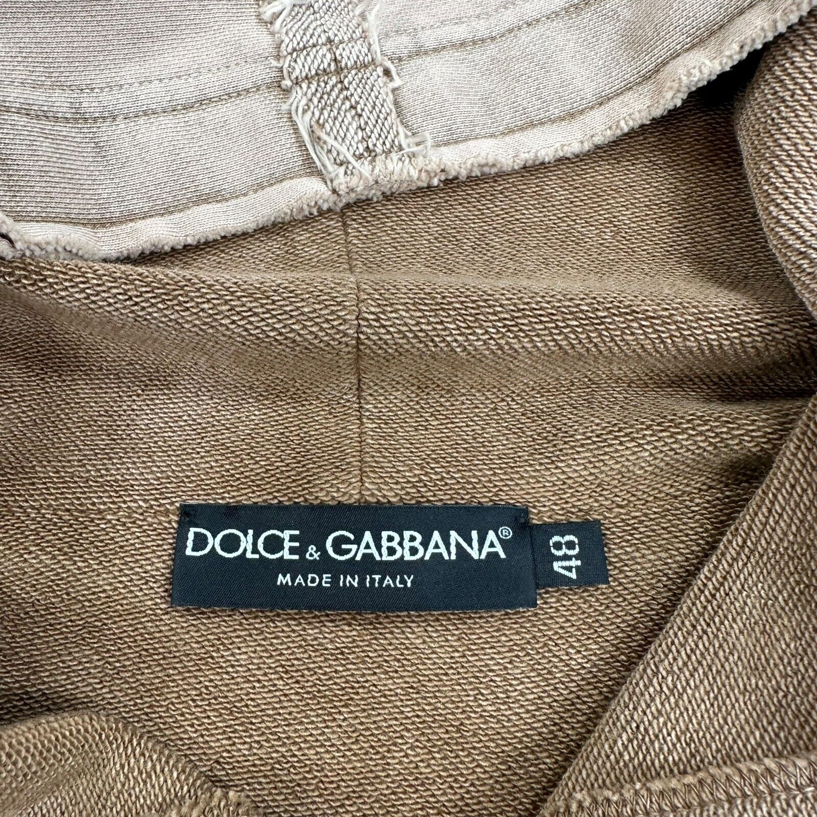 Dolce & Gabbana Size M Brown Sweatshirt Plaque Logo Reconstructed Acid Wash Hood