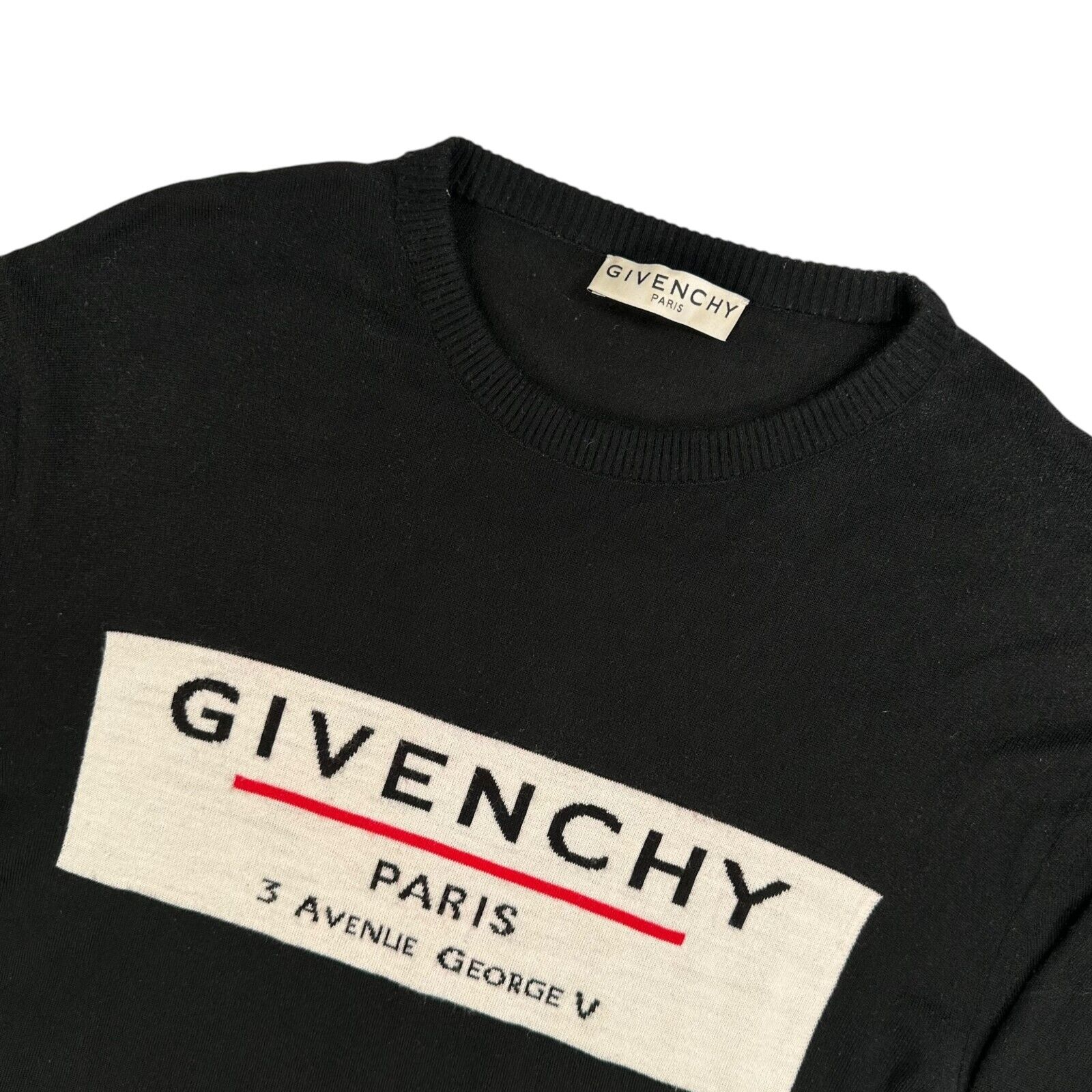 Givenchy Size L Jumper Black Wool Label Chest Logo Embroidered Knit Sweatshirt