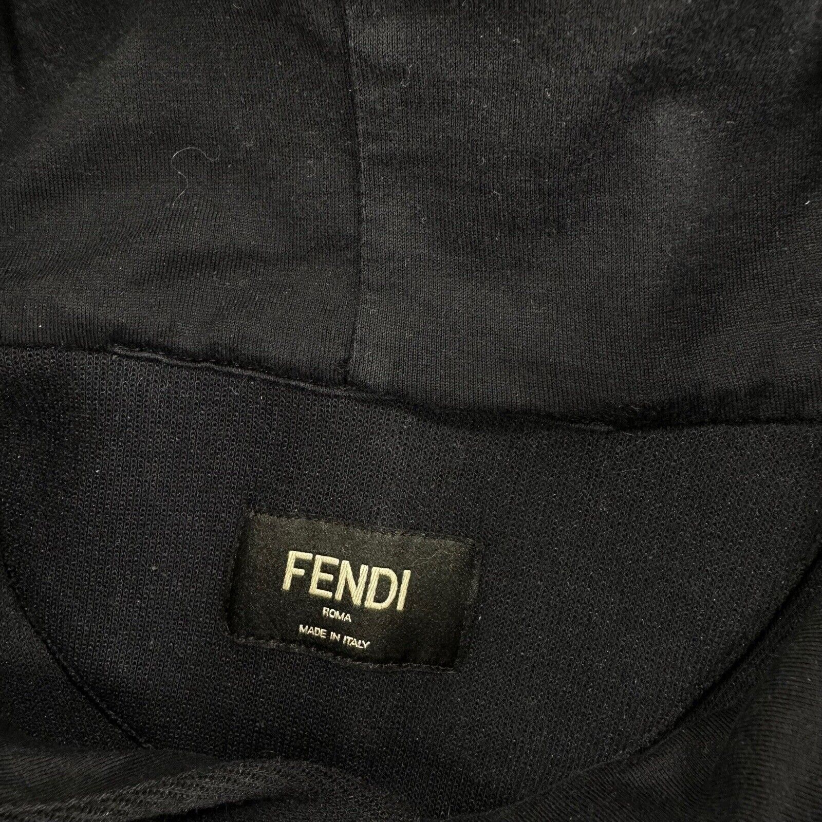 Fendi Size M Sweatshirt Navy Chest Graphic Logo Drawstring Hoodie Pullover