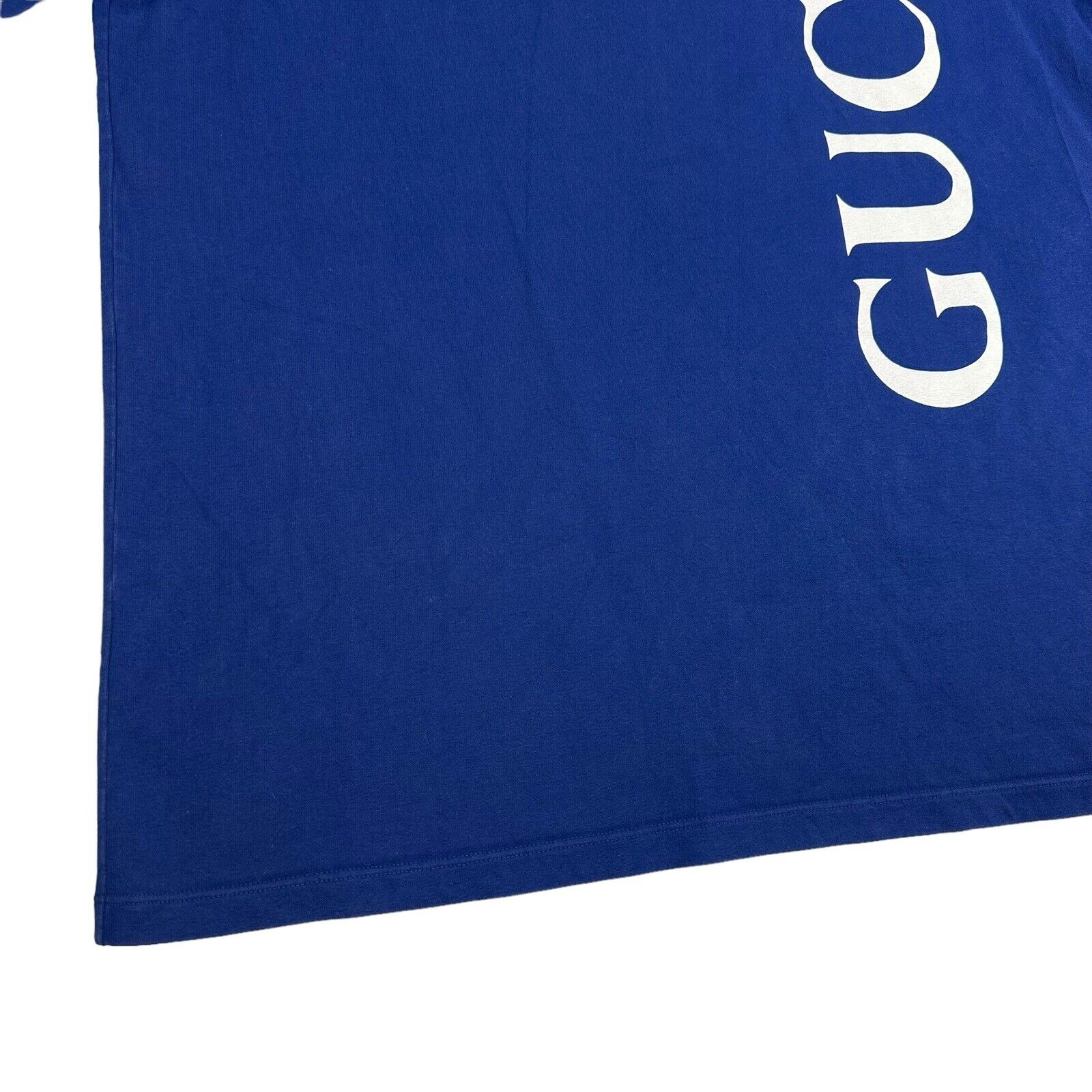 Gucci Size M T-Shirt Deep Blue Vertical Logo Heavyweight Crewneck Cotton Tee