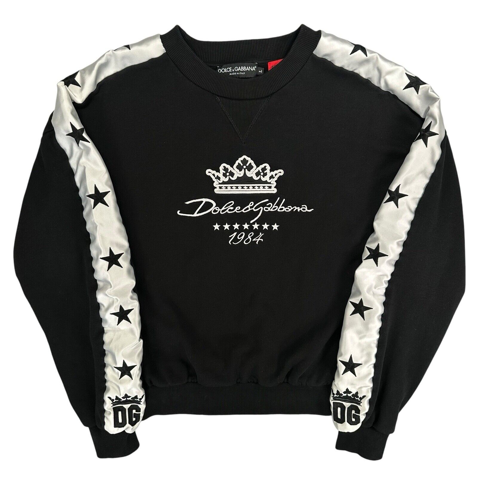 Dolce & Gabbana Size L Sweatshirt Black Crown 1984 Taped Stars Logo Crewneck