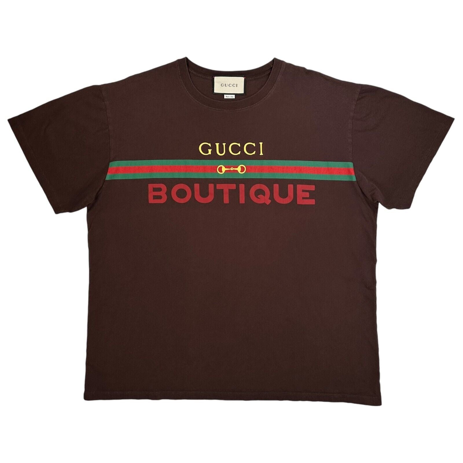 Gucci Size XL T-Shirt Brown Belt Buckle Graphic Print Logo Cotton Tee