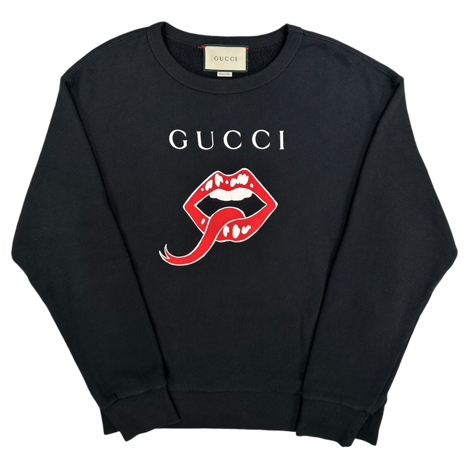 Gucci Size S Sweatshirt Black Lips/Mouth Logo Cotton Graphic Print Logo