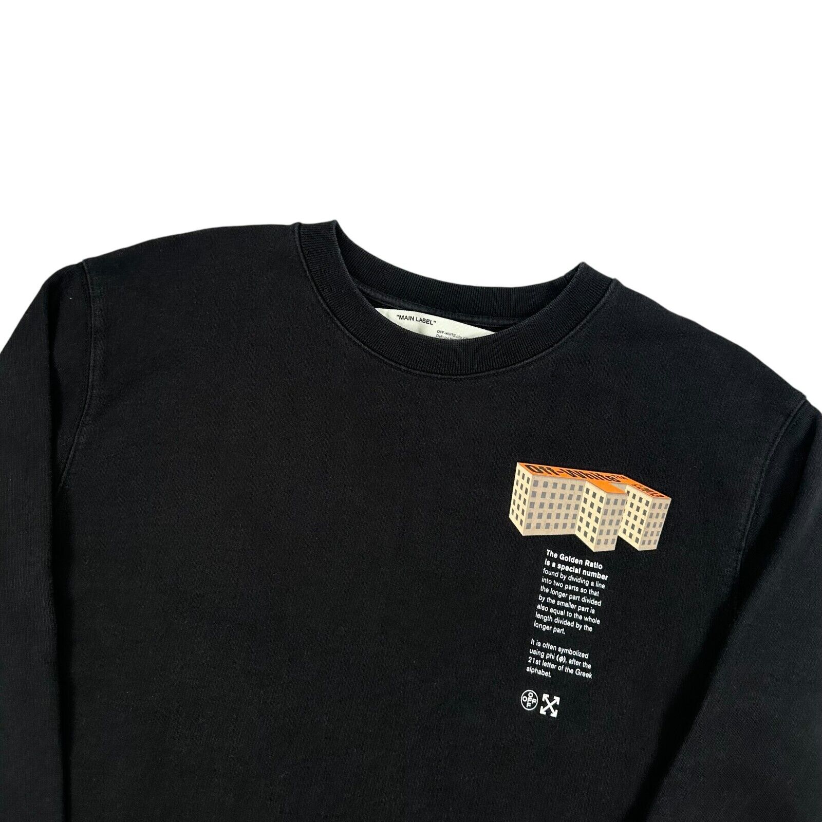 Off-White Size L Sweatshirt Black Rationalism Building Logo Graphic Print Crew