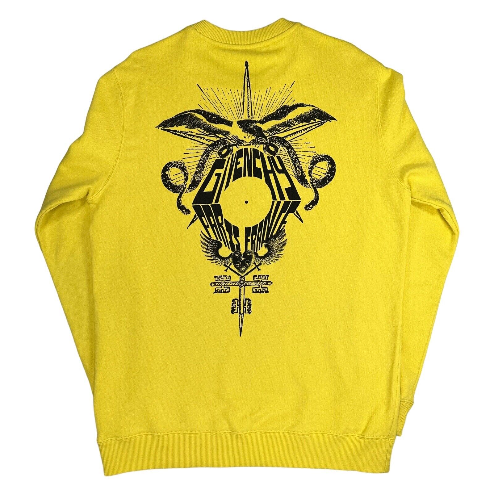 Givenchy Size S Sweatshirt Oversized Yellow Circle Curved Logo Eagle Snake Sword