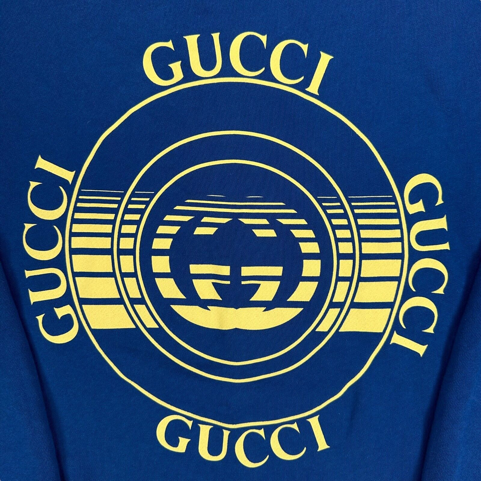 Gucci Size M Sweatshirt Deep Blue Record Disk Logo Graphic GG Logo Crewneck