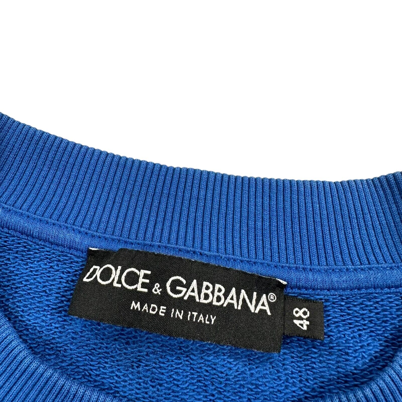 Dolce & Gabbana Size M Sweatshirt Blue on Blue Plaque Logo Heavyweight Crewneck