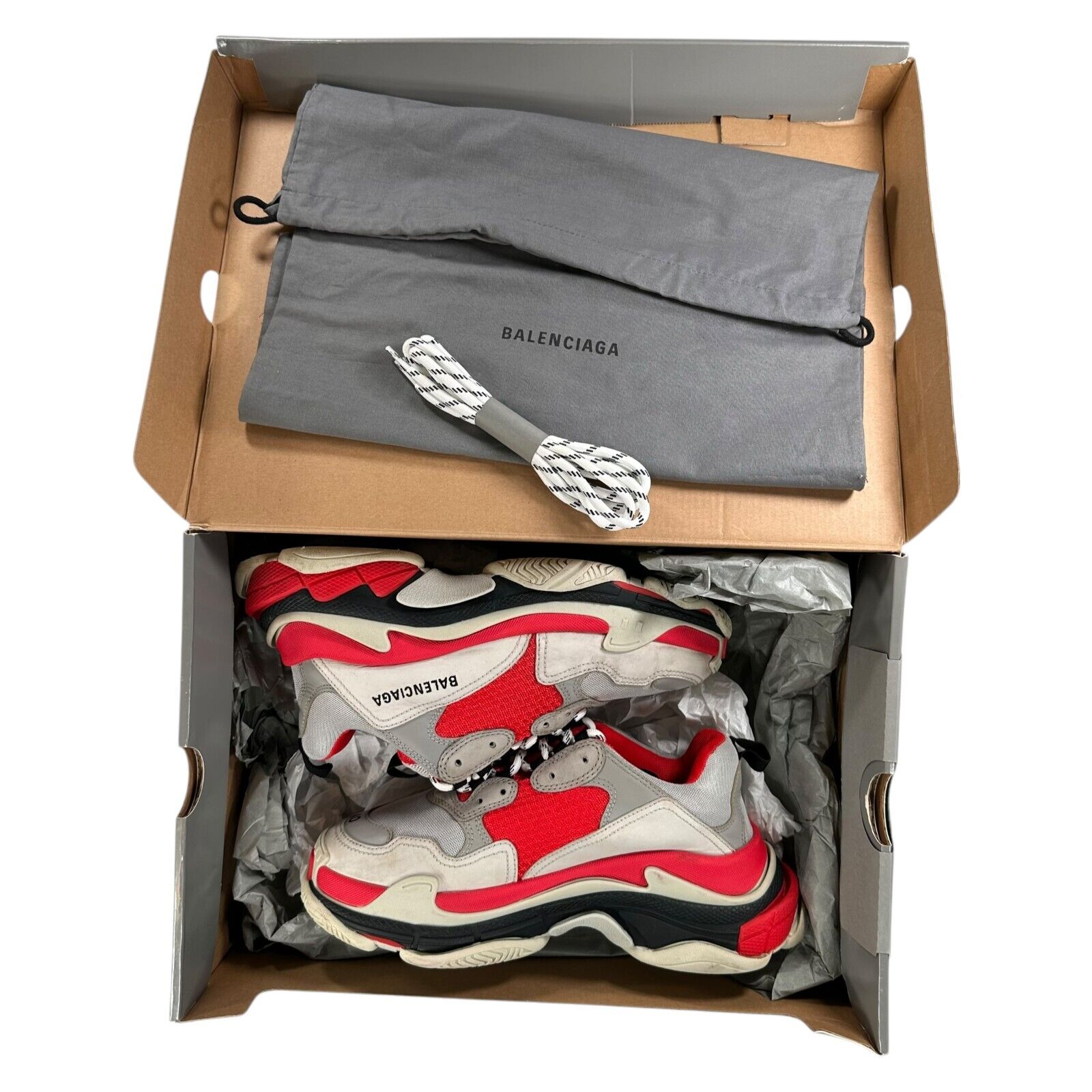 Balenciaga Triple S Size UK6/US7/EU40 Grey and Red Lace Up Trainers with Box