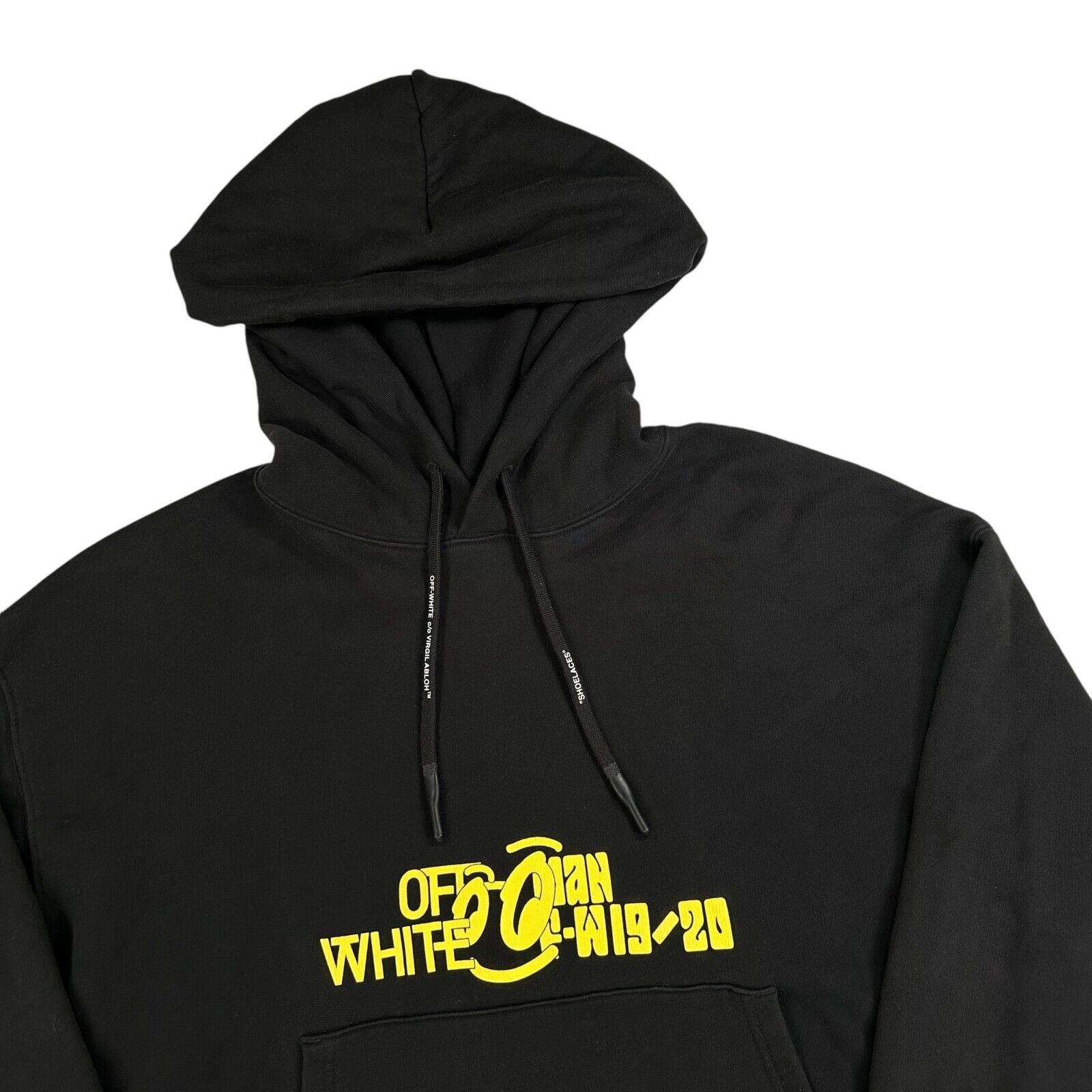 Off-White Size L Black Sweatshirt Hoodie FW-19 Back Logo Graphic Print Crewneck