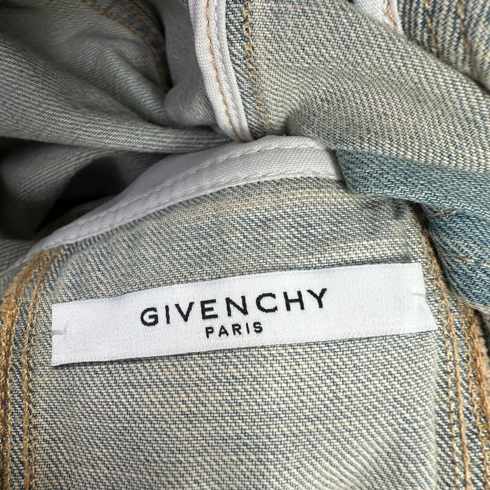 Givenchy Size M Light Blue Denim Jacket Fully Engraved Button Up Washed Out