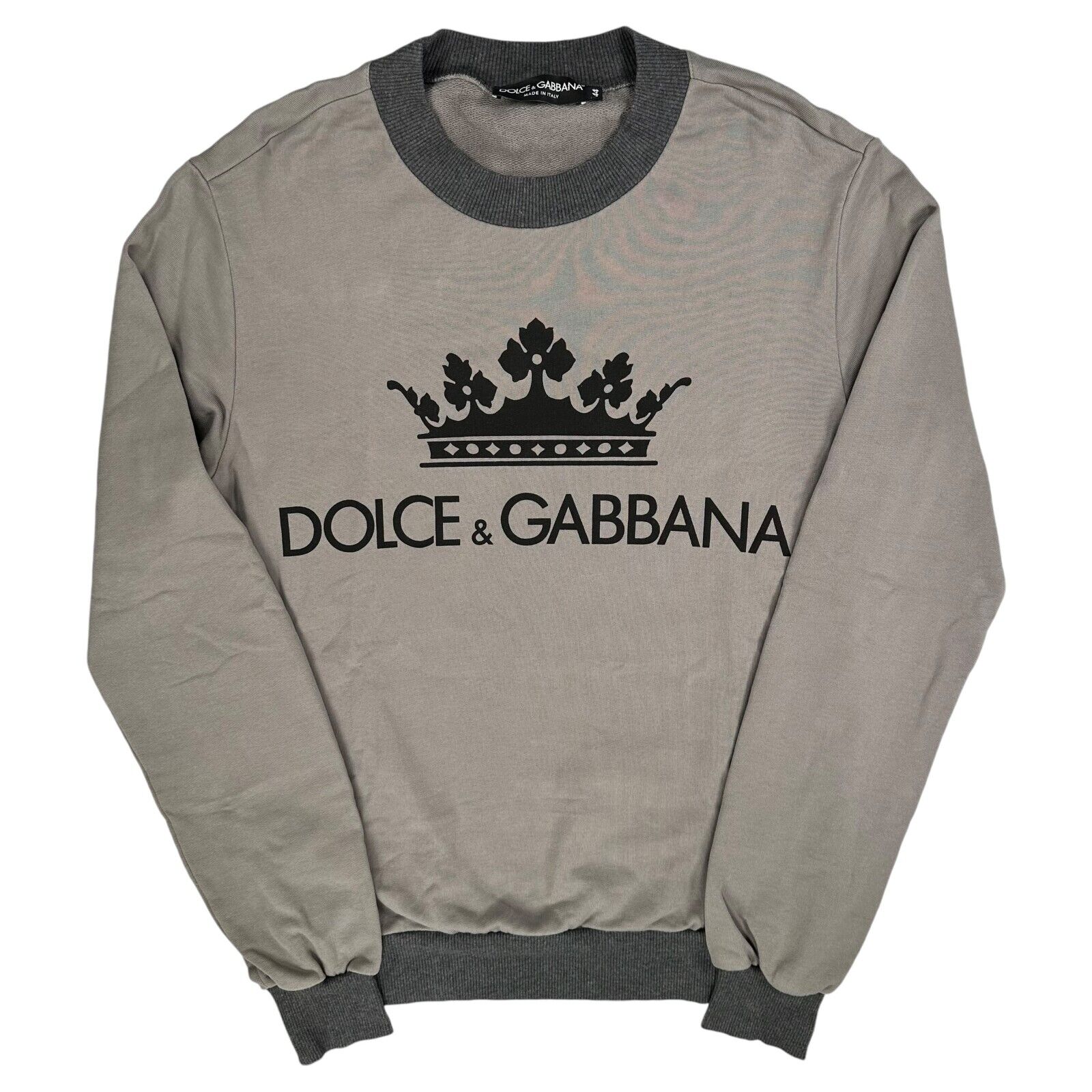 Dolce & Gabbana Size S Sweatshirt Grey Full Graphic Print Crown Chest Logo Crew