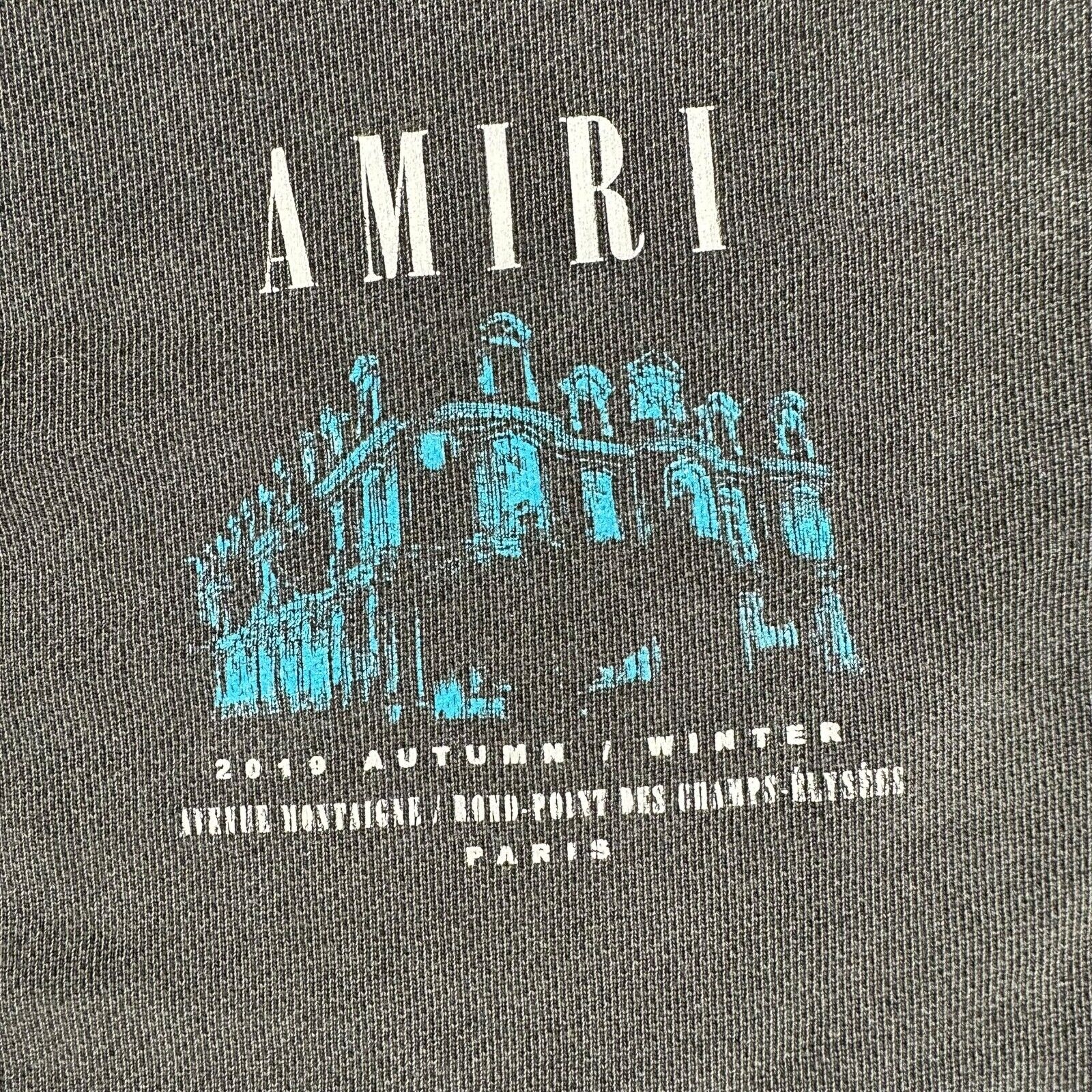 Amiri Size M Sweatshirt Dark Grey Washed Out Heavyweight Champs Elysees Logo