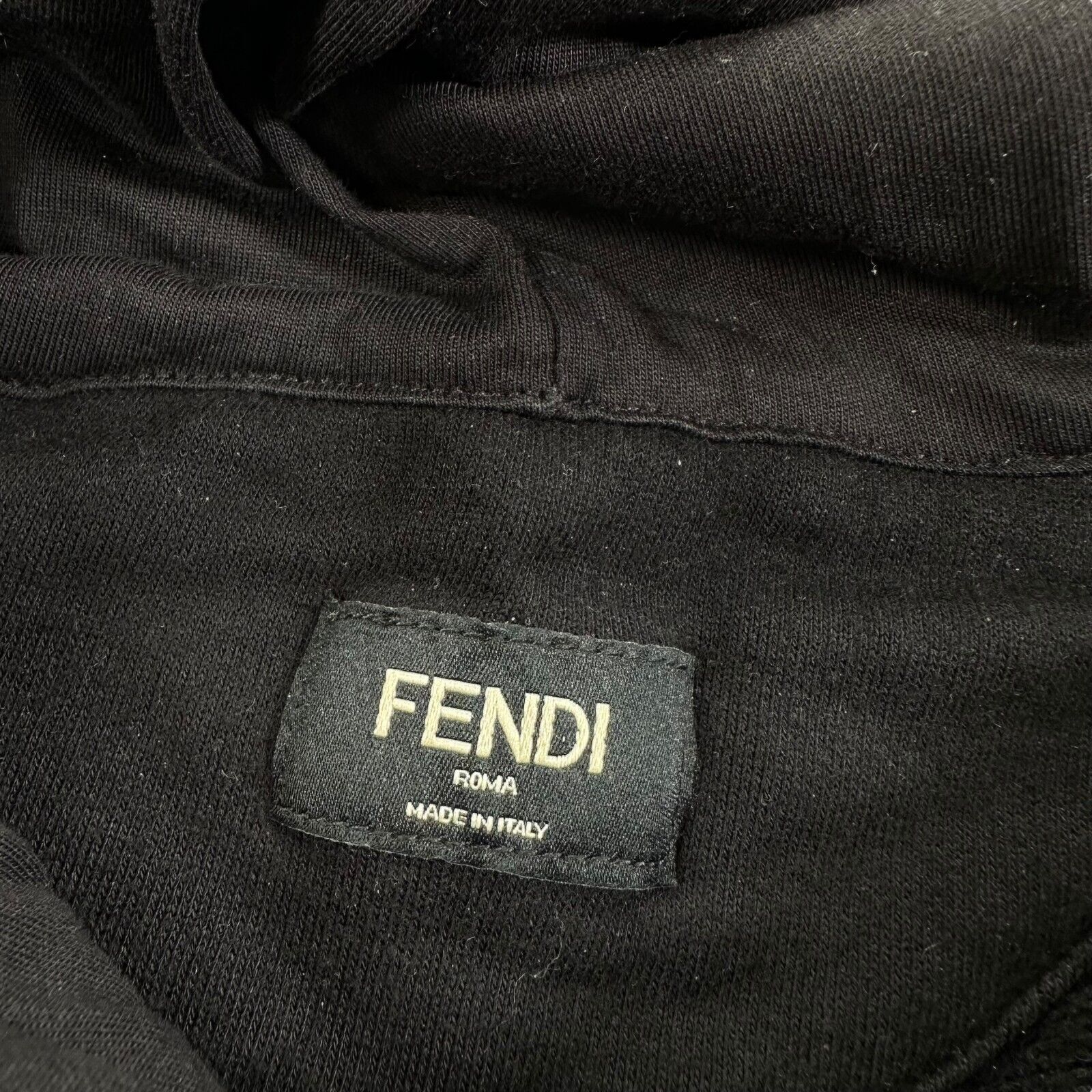 Fendi Size M Sweatshirt Black FF Monogram Taped Sleeve Brown Logo Black Hoodie