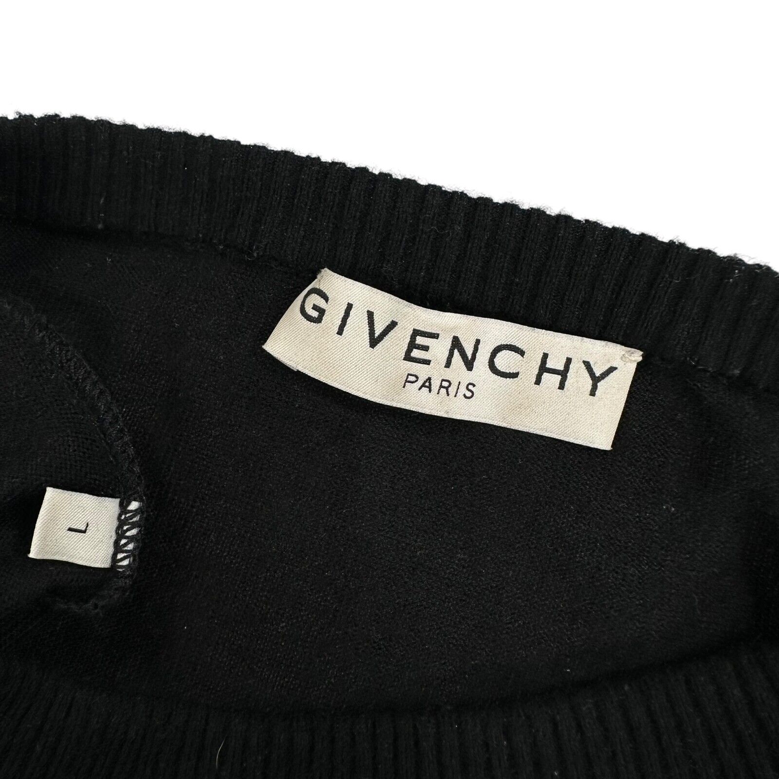 Givenchy Size L Jumper Black Wool Label Chest Logo Embroidered Knit Sweatshirt