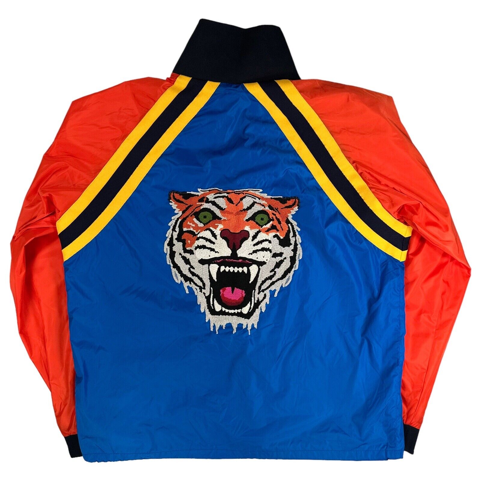 Gucci Size XL Windbreaker Blue/Orange Webbed Embroidered Tiger Logo Zip Up