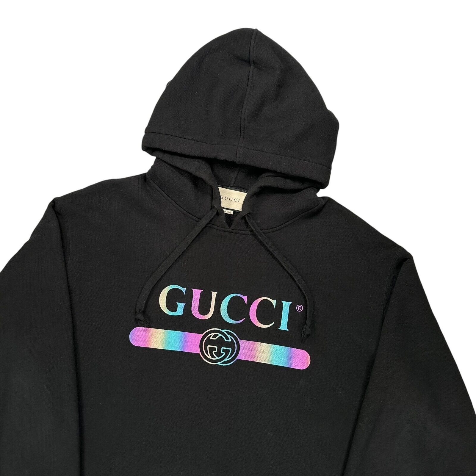 Gucci Size XL Sweatshirt Black Rainbow GG Belt Logo Graphic Print Relaxed Fit