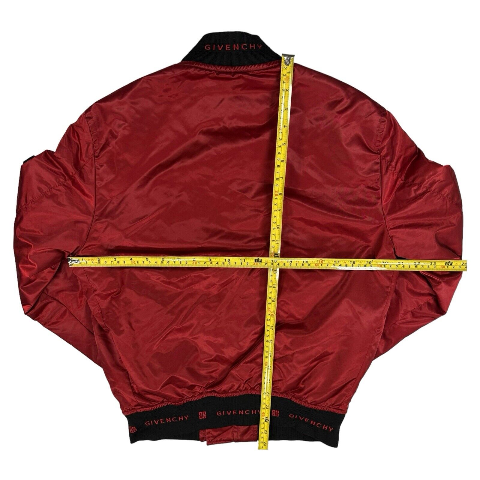 Givenchy Size S Red Bomber Jacket Satin Wrap Around Hem/Sleeve Logo Zip Up