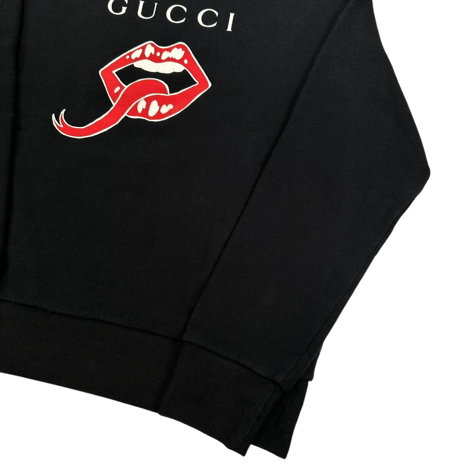 Gucci Size S Sweatshirt Black Lips/Mouth Logo Cotton Graphic Print Logo