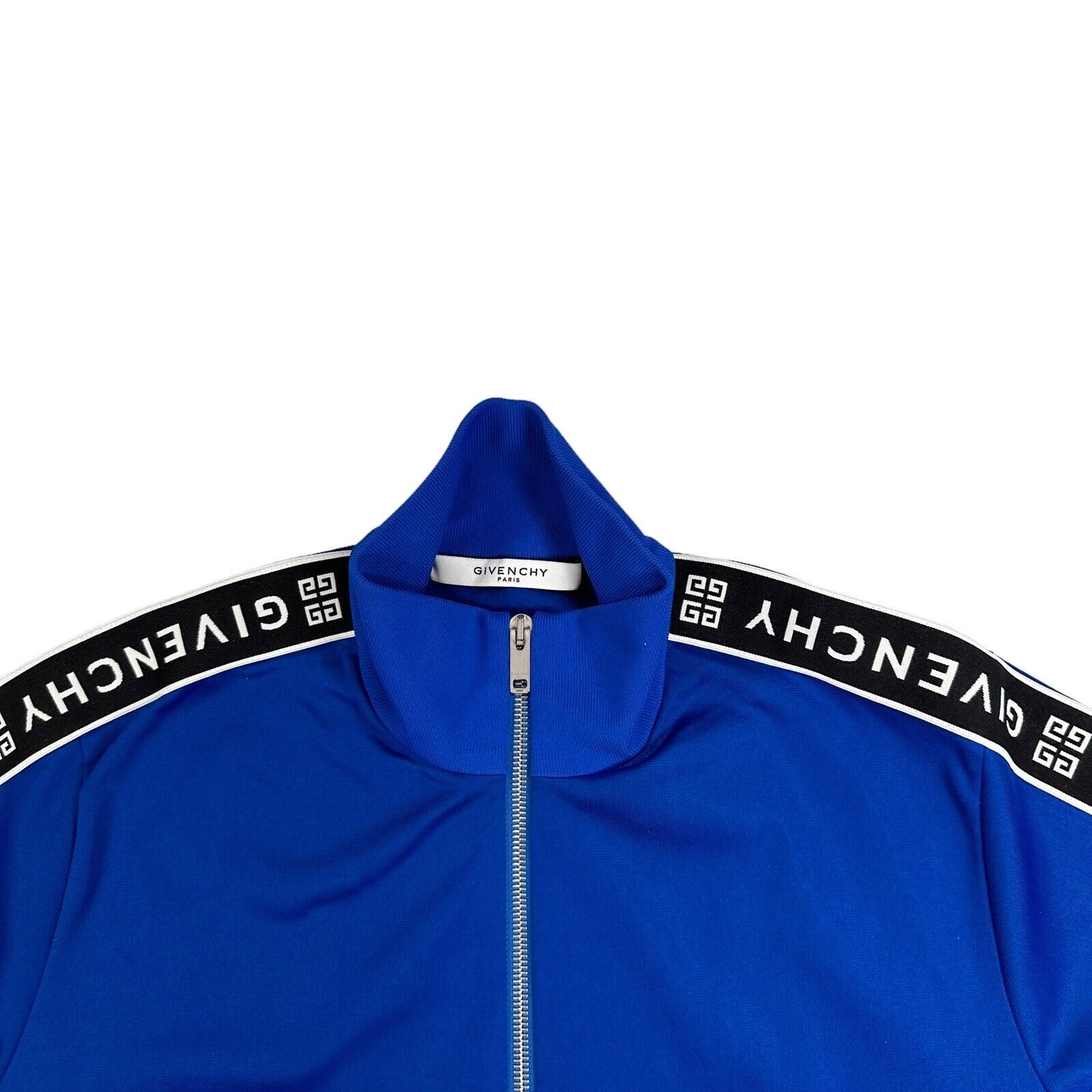 Givenchy Size S Track Jacket Blue Taped Sleeve Logo GG Zip Up Embroidered