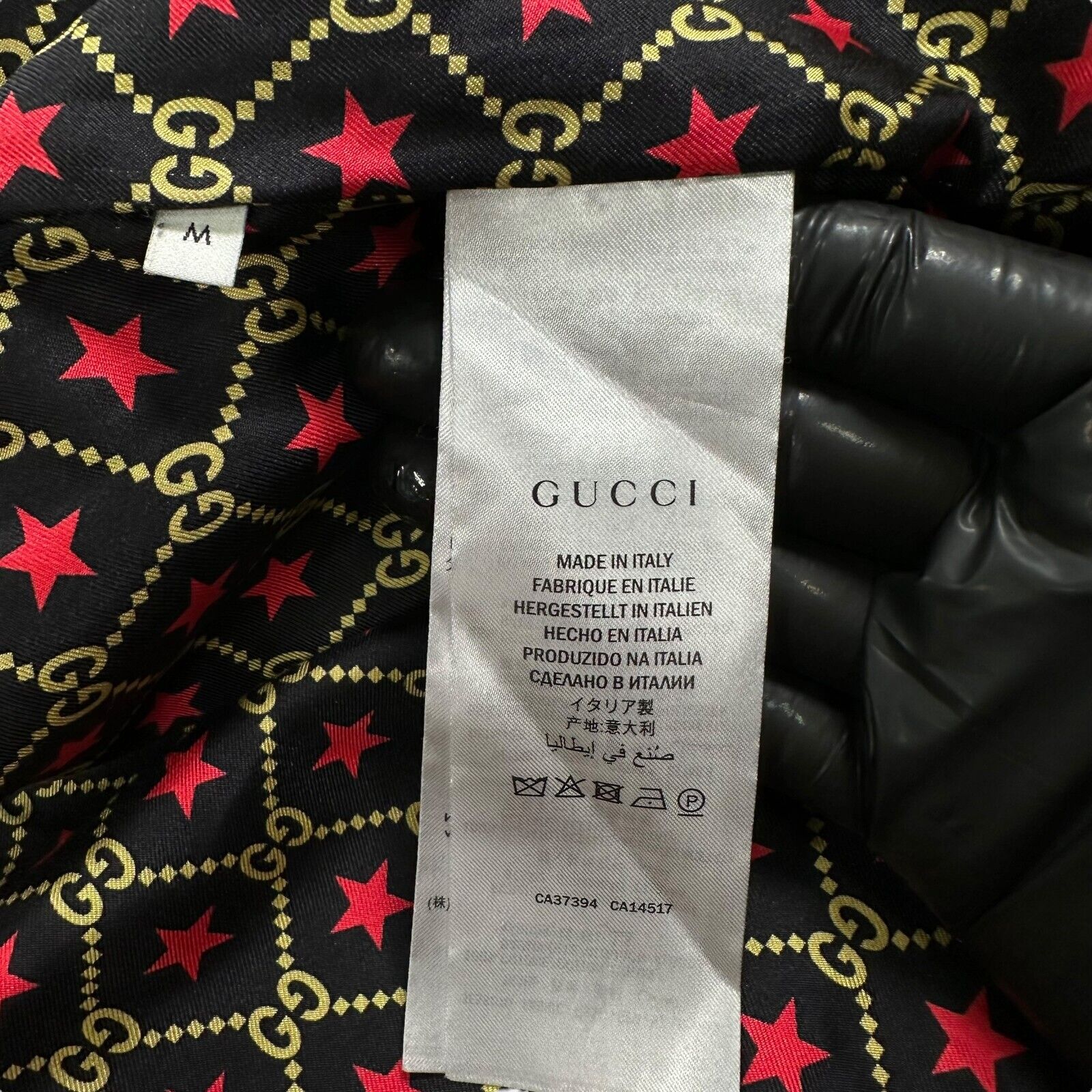 Gucci Size M Bomber Jacket Black Gucci Band Patch Taped Sleeve Red Hood GG Lined