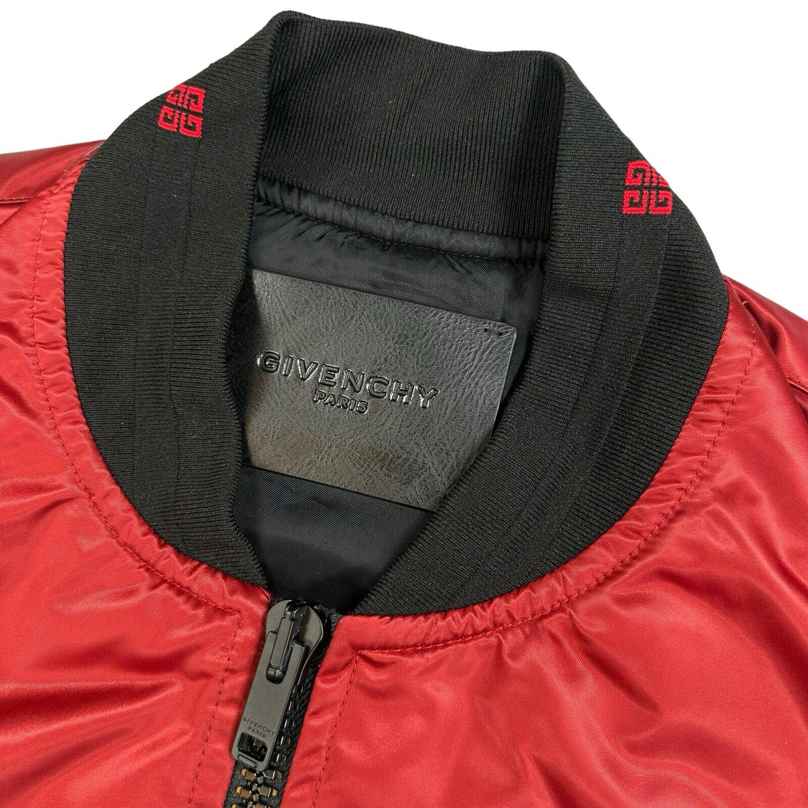 Givenchy Size S Red Bomber Jacket Satin Wrap Around Hem/Sleeve Logo Zip Up