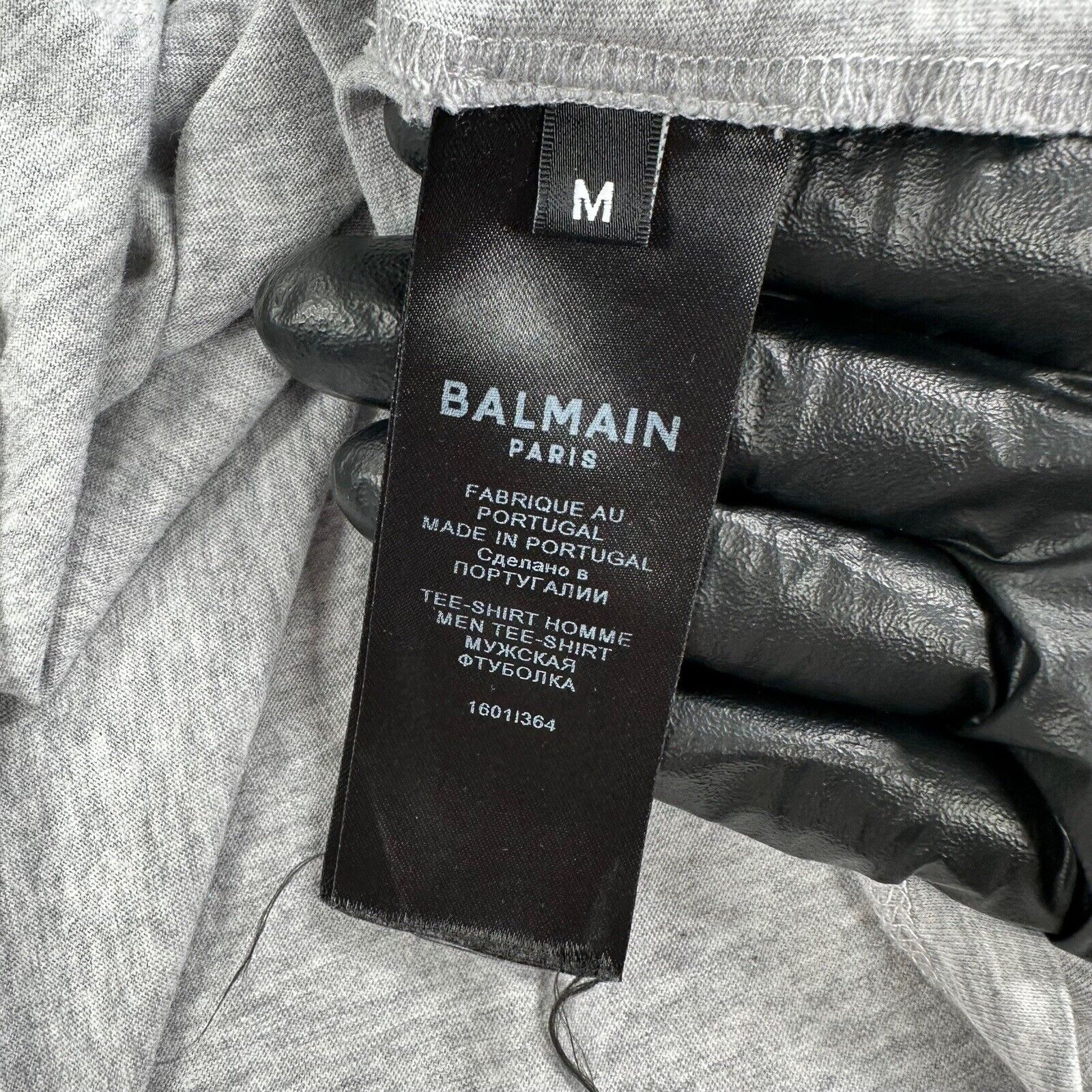 Balmain Size M T-Shirt Grey 3D Illusion Block Logo Cotton Tee Round Neck