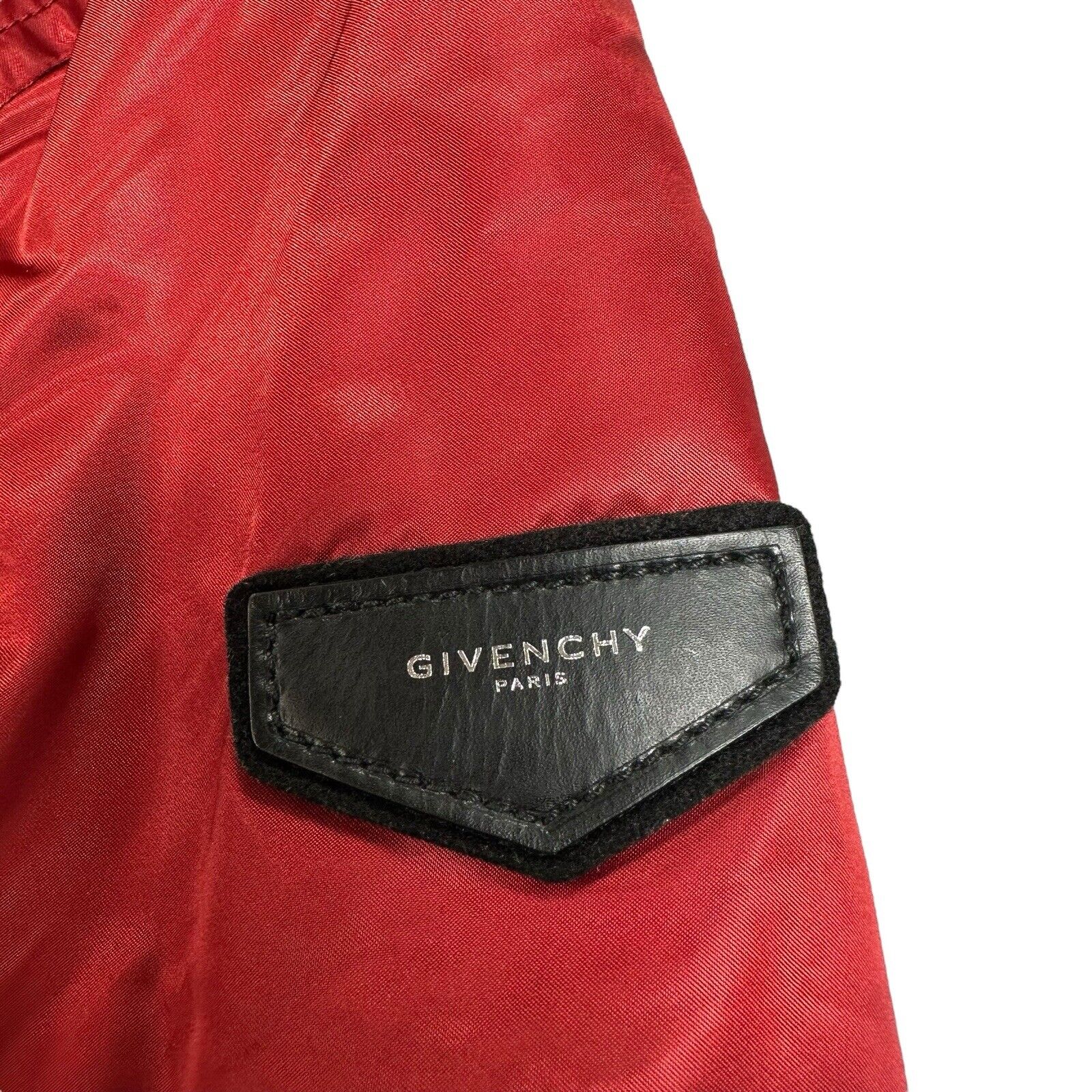 Givenchy Size S Red Bomber Jacket Satin Wrap Around Hem/Sleeve Logo Zip Up