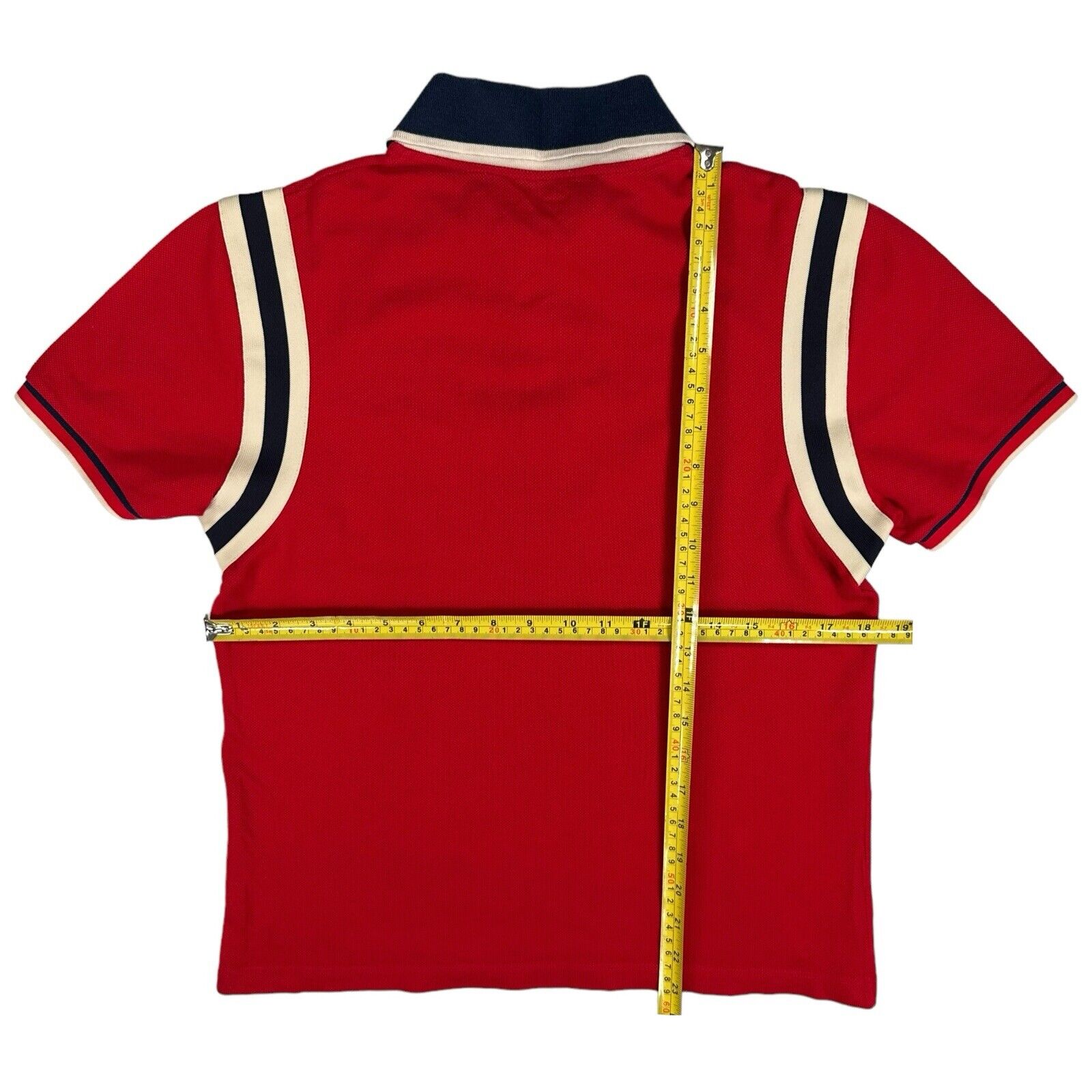 Gucci Size M Red Polo Shirt Bee Logo Embroidered Webbed Striped Shoulders