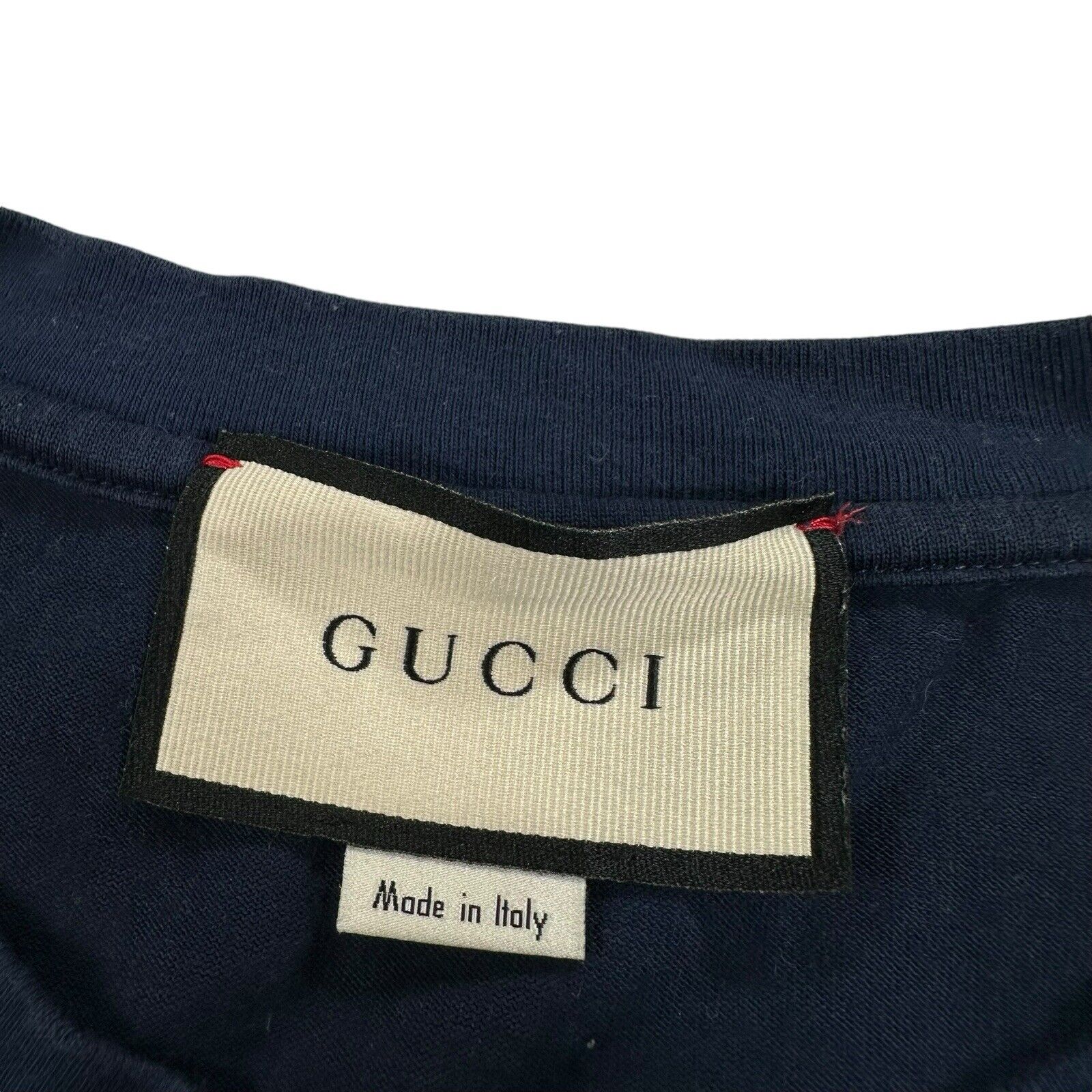 Gucci Size L T-Shirt Navy Blue Record Disk Graphic Print Logo Heavyweight Tee