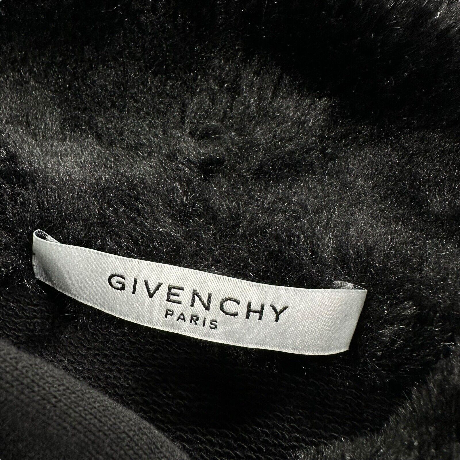 Givenchy Size S Black Sweatshirt Leaping Lion Faux Fur Hood Embroidered Pocket