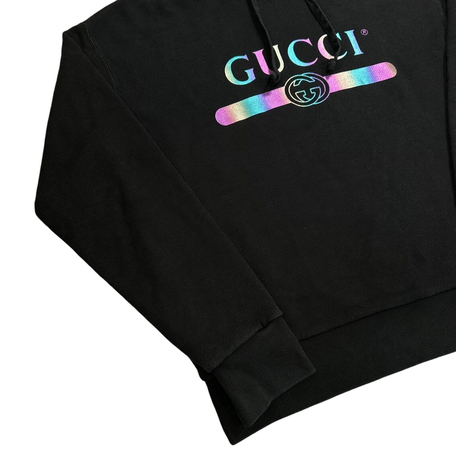 Gucci Size L Sweatshirt Black Rainbow Logo Interlocking GG Graphic Print