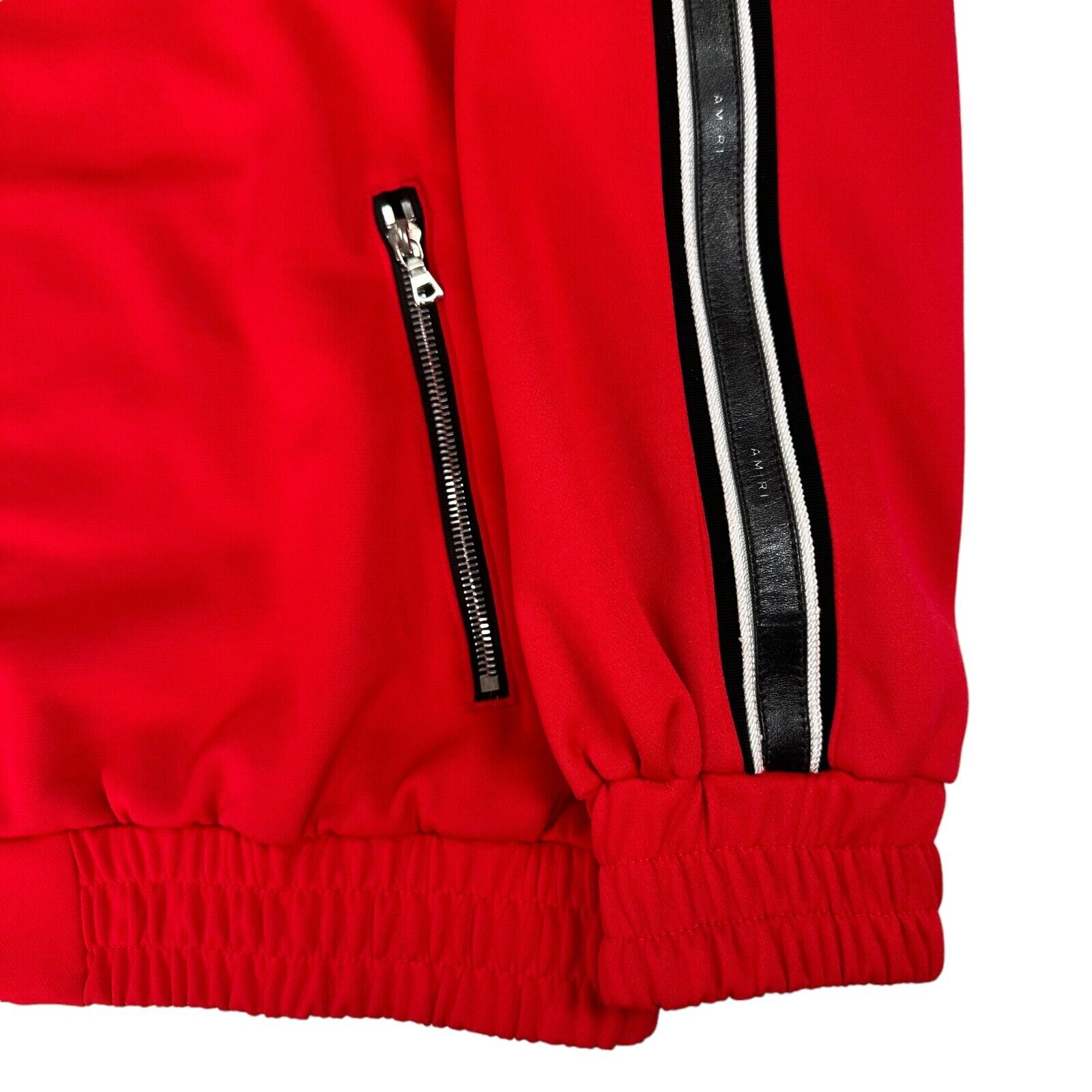 Amiri Size S Oversized Red Track Jacket Leather Taped Sleeves with Embroidery