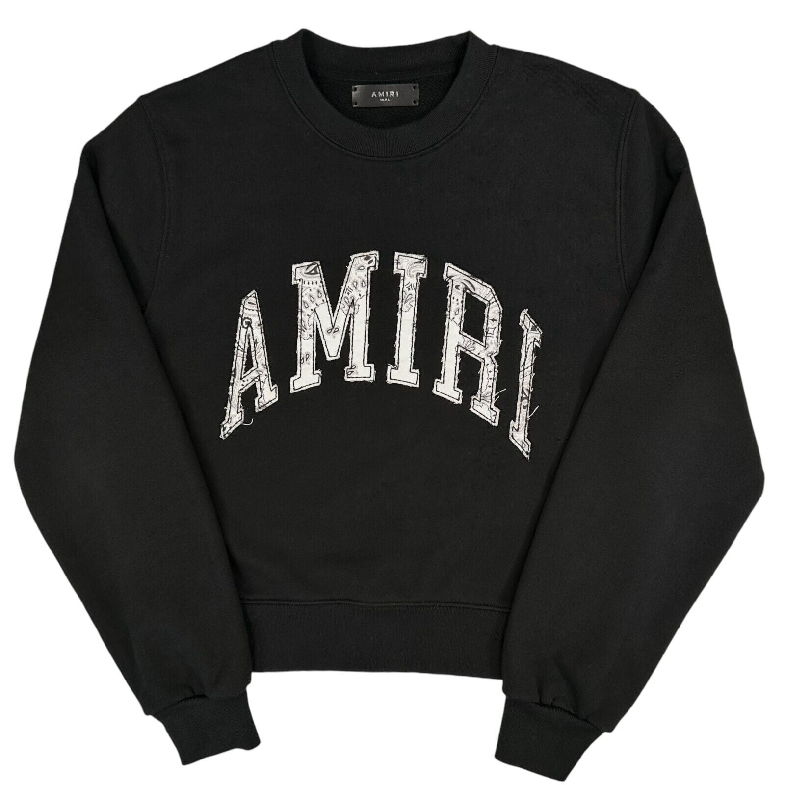 Amiri Size S Sweatshirt Black Bandana Embroidered Pattern Logo Crewneck Pullover