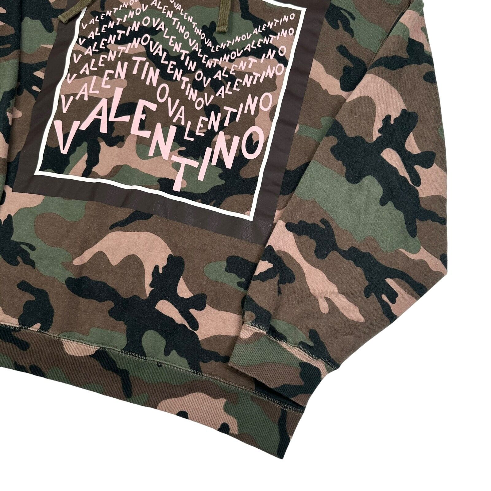 Valentino Size M Sweatshirt Camo Brown All Over Zigzag Chest Logo Hoodie