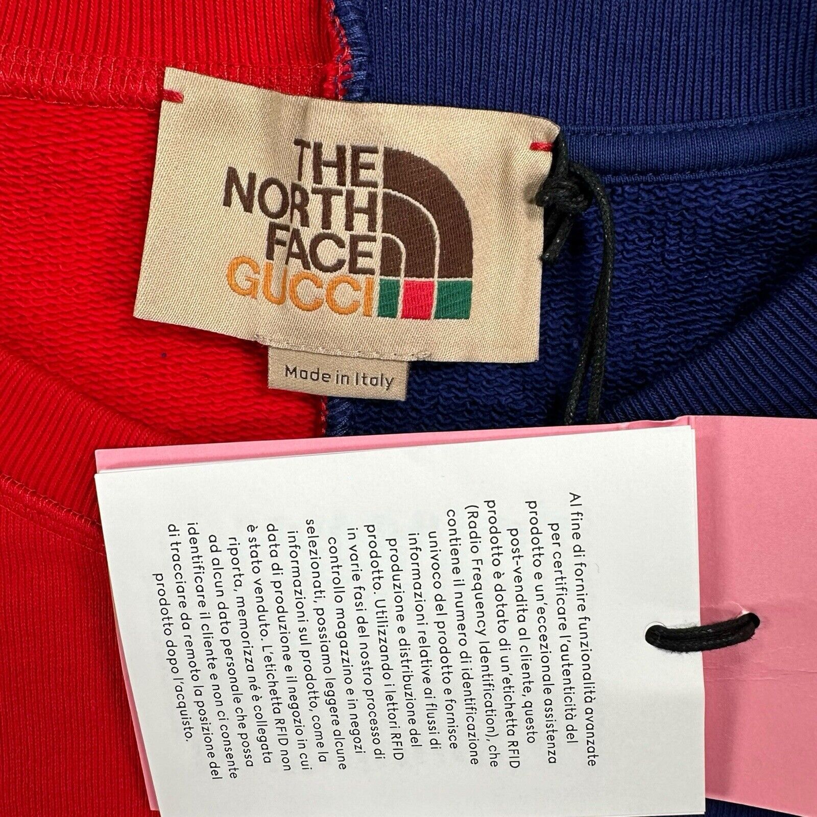 Gucci x The North Face Size M Red/Blue Split Logo/Colours Sweatshirt Crew