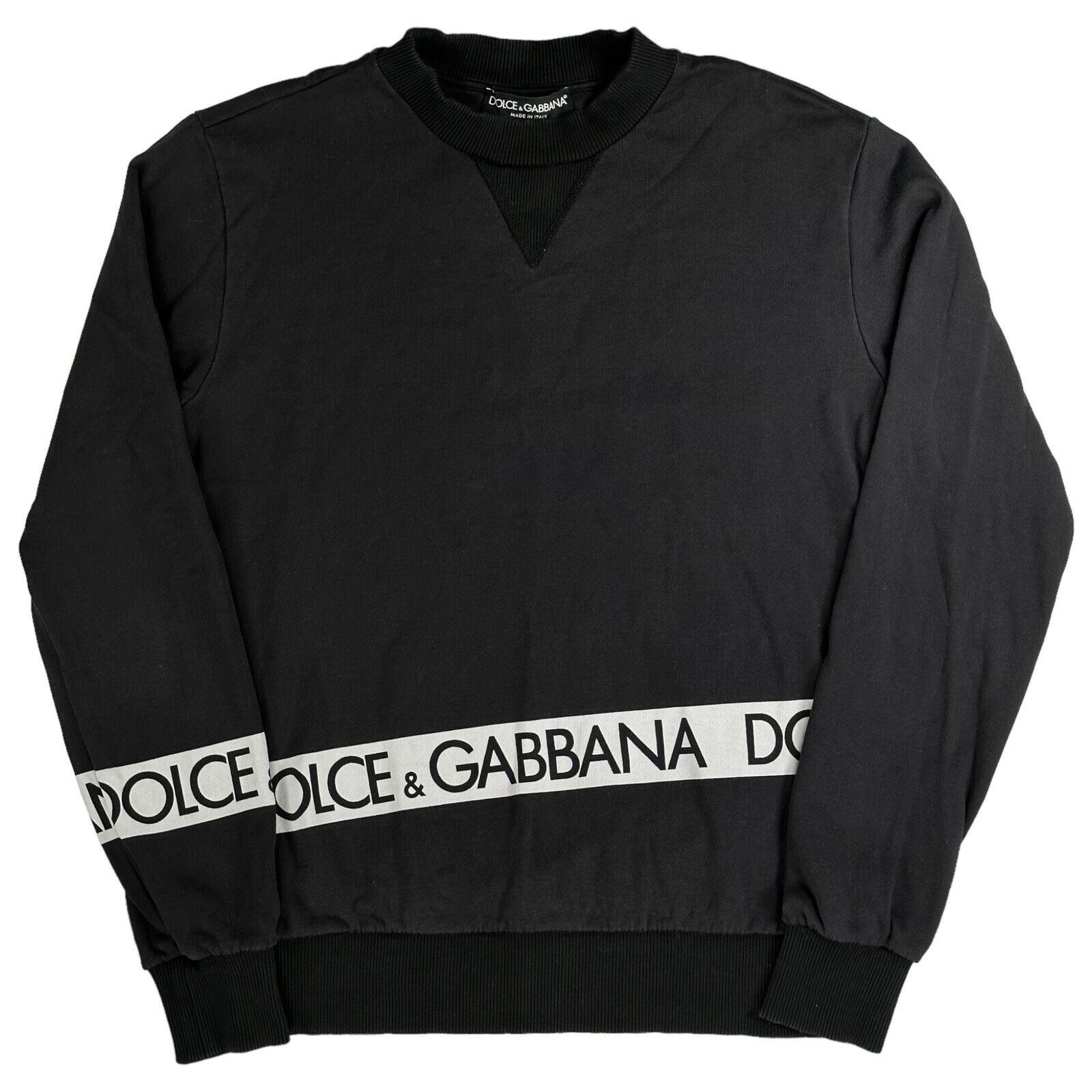 Dolce & Gabbana Size S Sweatshirt Black Tape Wrap Around Logo Crewneck Pull